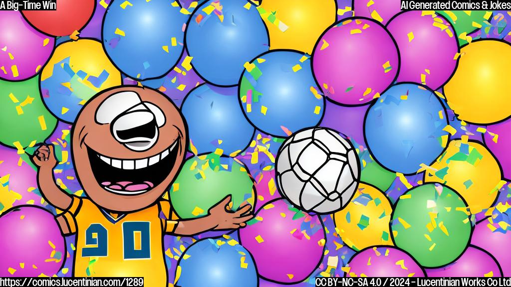 Draw a cartoon style picture of a football with a smiling face, surrounded by confetti and balloons, as if celebrating a big win.