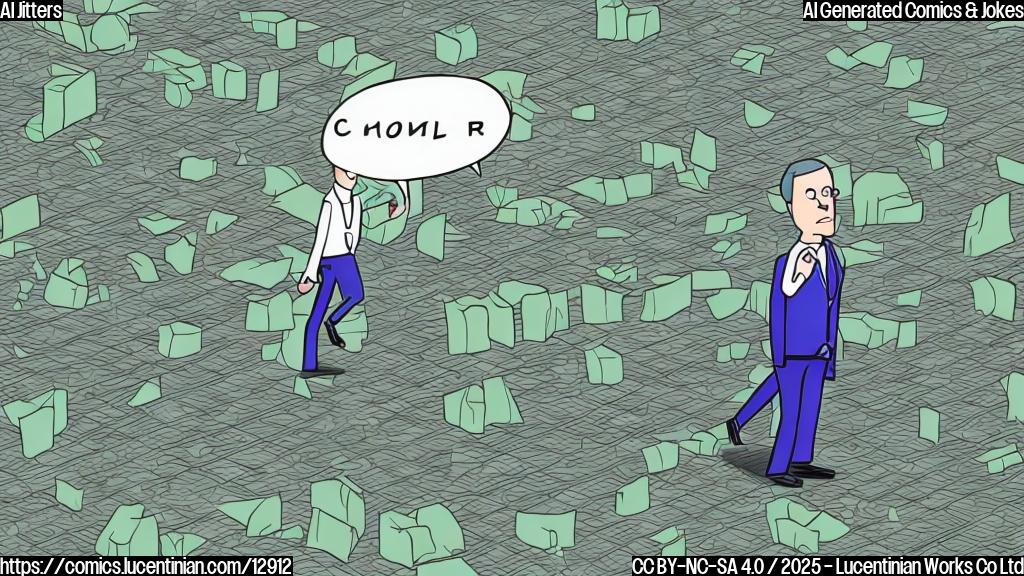 a plain color cartoon style picture of a sad investor walking away from a sentient computer chip with a frown.