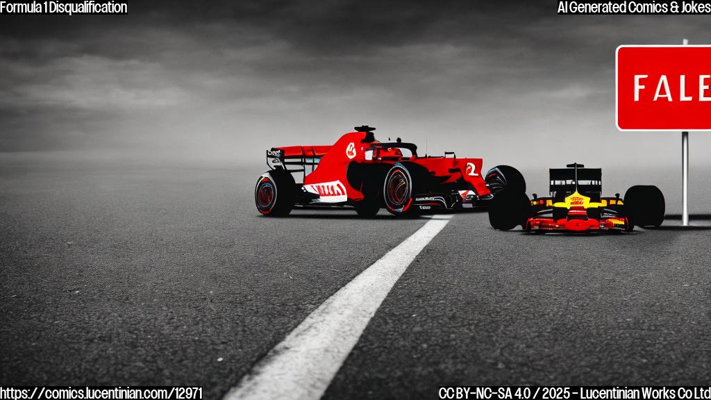 A cartoon style picture with plain background, showing a red formula one car looking sad, next to a road sign with "FAILED" written on it.