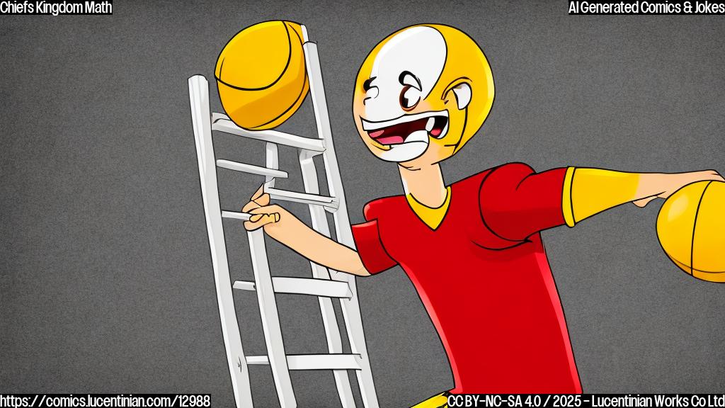 cartoon style, plain color background, a football fan with a red and yellow jersey holding a ladder, looking surprised