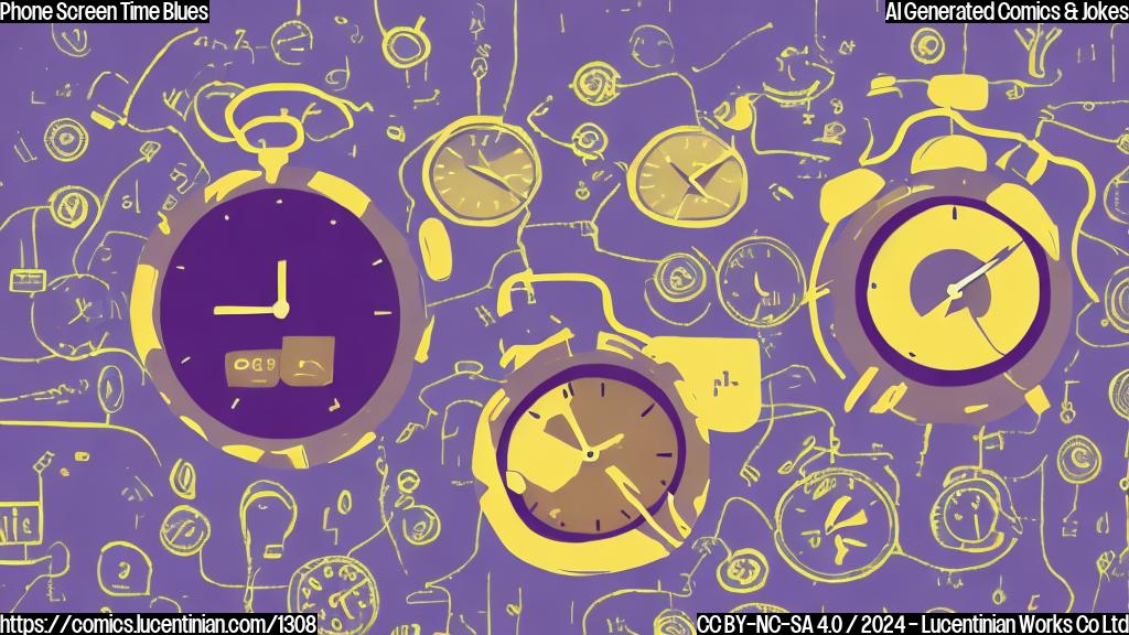 Illustration of a phone with a worried-looking screen, surrounded by clocks and reminders. The screen is wearing a thinking face mask, symbolizing its anxiety about screen time limits.