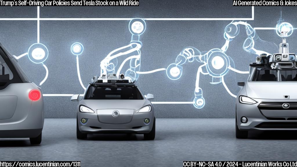 a robot electric car with a worried expression sitting on a therapist's couch, surrounded by self-driving car graphics and policy documents