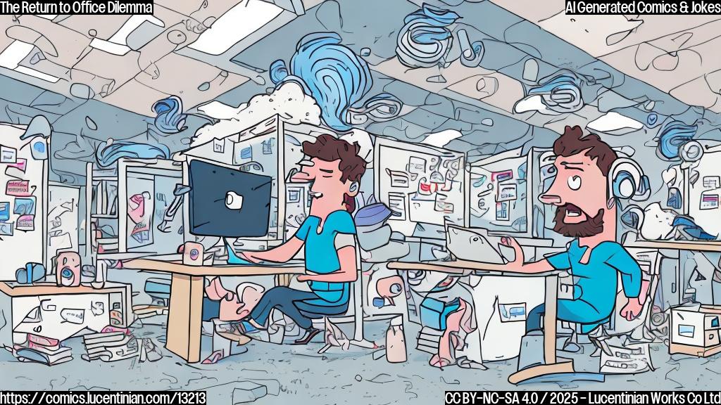 A cartoon image depicting a stressed-out social media manager, with messy hair and tired eyes, inside a modern office cubicle filled with social media logos. The manager is unrolling a sleeping bag. The overall style should be simple and colorful, like a children's book illustration, using plain colors and bold outlines.