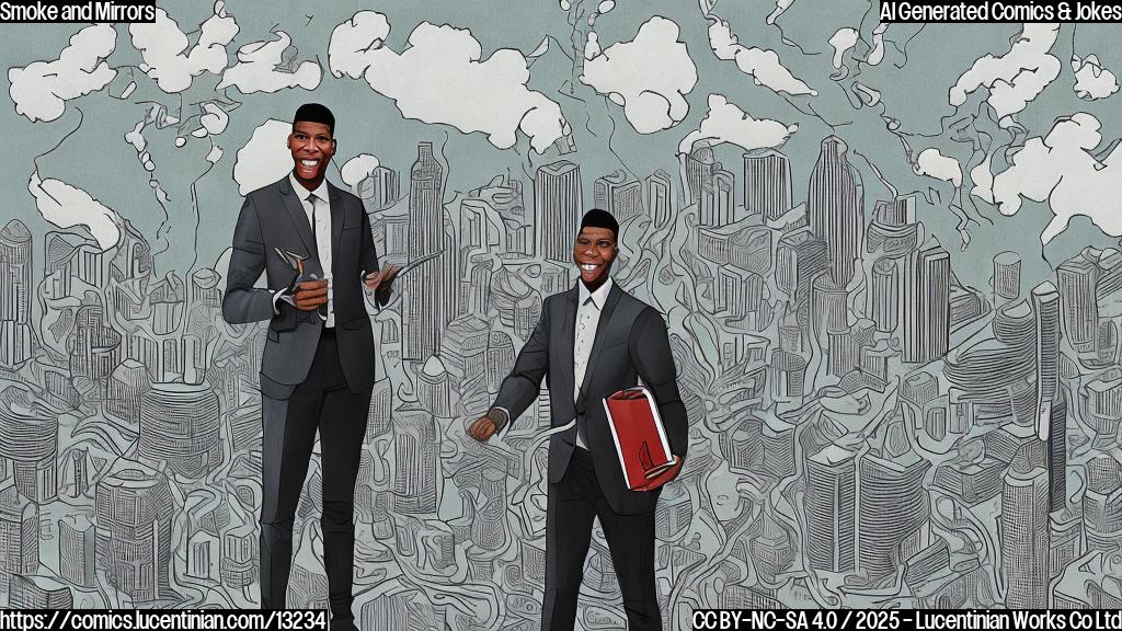 Draw a cartoon style picture of a person (Giannis Antetokounmpo) holding a briefcase and standing in front of a map with a big X marked on Milwaukee. The background is a cloudy sky with smoke rising from the city, symbolizing uncertainty about his future.