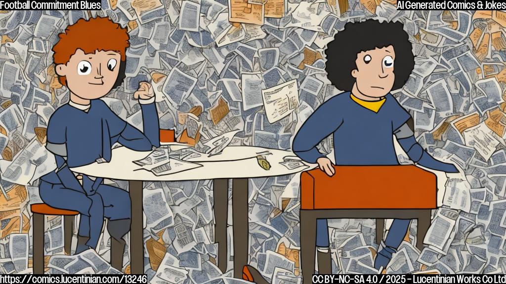 a plain color cartoon style picture of a sad young football player in uniform sitting at a table covered in rejection letters. The color should be light orange