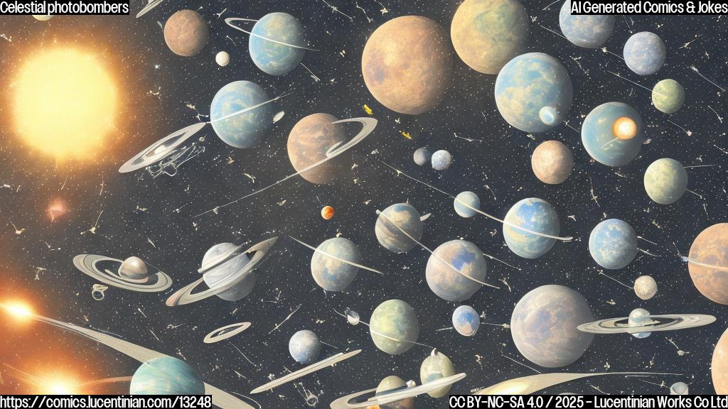 plain color cartoon style picture of an astronomer with a large telescope looking sad, with a swarm of tiny satellites with small solar panels buzzing around and obstructing the view