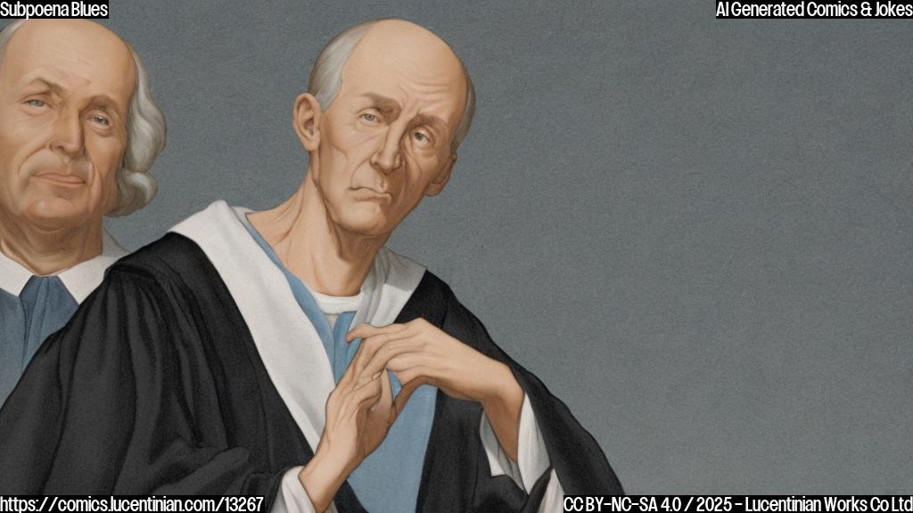 A simple cartoon image of a judge in a black robe, looking slightly exasperated, with a blue blanket draped over his arm. The background is a plain light blue.