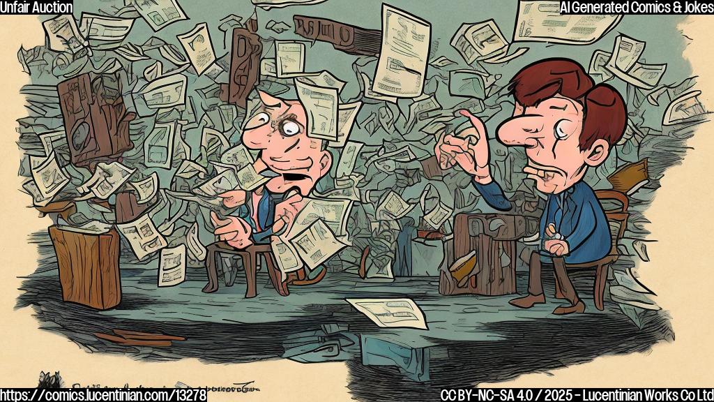 A cartoon illustration in a plain color style. One studio with a sad face looking at another studio with a pile of money and a smug expression. The first studio is holding a letter.