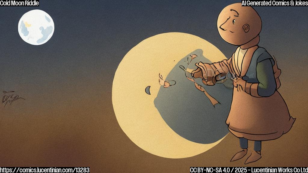 A simple cartoon of a large, round, bright moon wearing a tiny blue scarf.