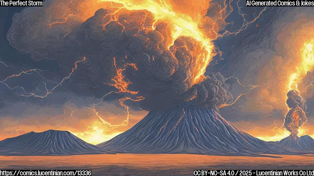 Draw an illustration of a stylized globe with a large volcano erupting in the Southern Hemisphere, surrounded by swirling storm clouds and dark, barren landscapes, symbolizing the devastating effects of the volcanic eruption on global climate patterns.