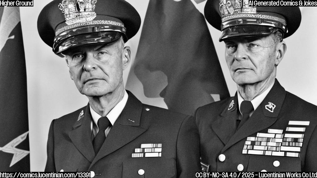 A stern-looking senior military officer, wearing a uniform with gold buttons and a stern expression, is standing in front of a podium. He is holding a large poster or chart with a graph or diagram on it, which shows a significant increase in a particular metric. The officer's hands are gestured upwards towards the ceiling, conveying his point about taking concerns to a higher level. In the background, there is a press conference setup with reporters and cameras ready to record the statement.