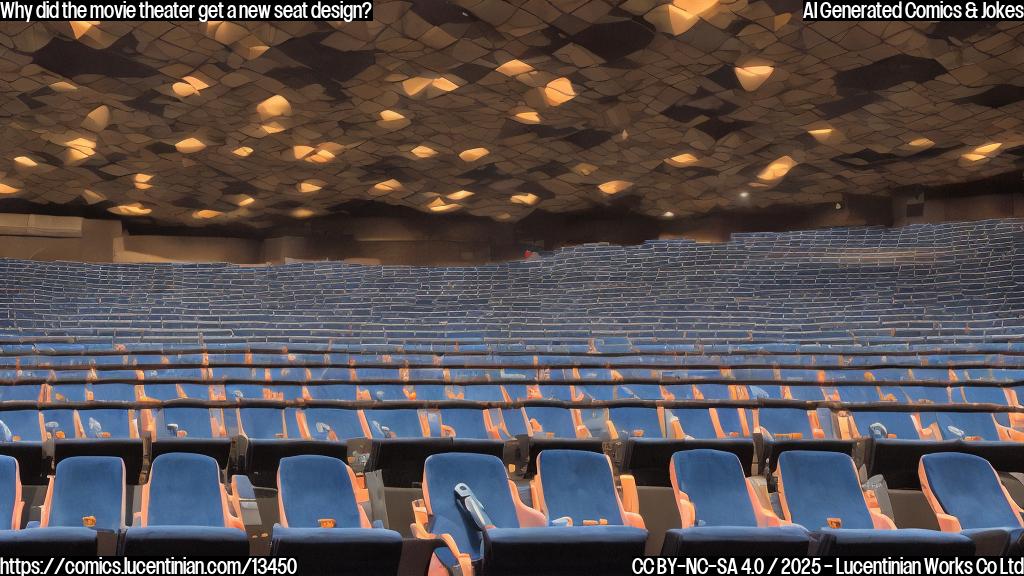 A large, empty movie theater with a projector and screen in the center, surrounded by rows of empty seats. The seats are all different colors and have various designs, but none of them are filled.