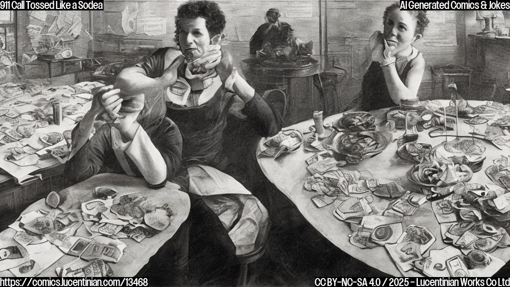 A person sitting at a table with a look of extreme frustration on their face, surrounded by empty food wrappers and a messy table. The person is holding their head in their hands with a few strands of curly brown hair escaping their hairnet.