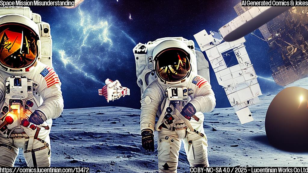 Astronaut in a spacesuit holding a broken heart and a suitcase standing next to a rocket ship.