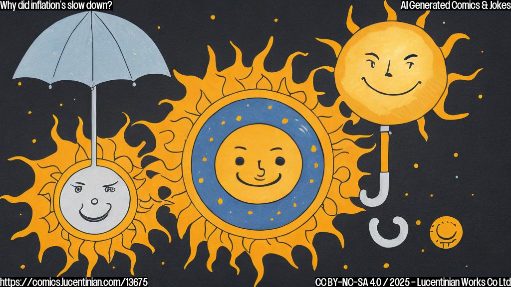 Image of a smiling sun with an umbrella and a price tag, conveying the idea that something unexpected happened to cause a slowdown in prices