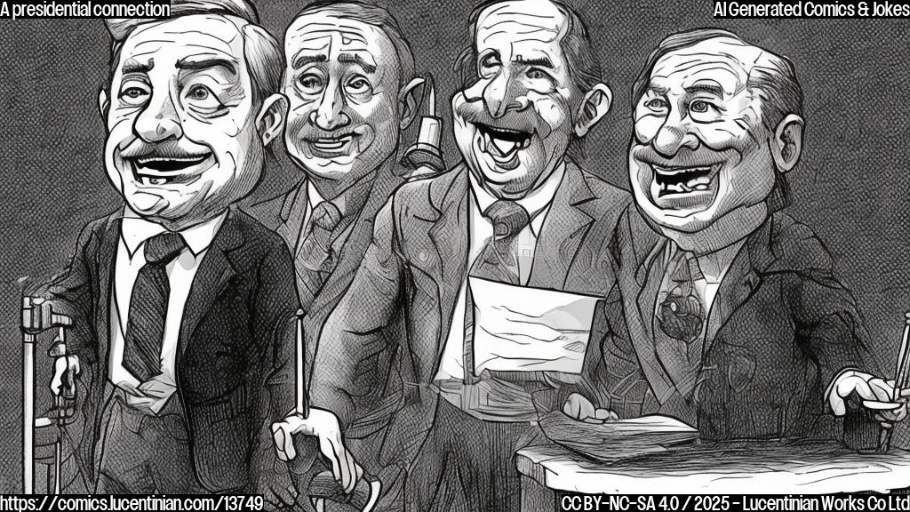 Draw a plain color cartoon style picture of a politician standing on a ladder, pointing upwards with a speech bubble next to him. The politician should have a serious expression and be dressed in formal attire.