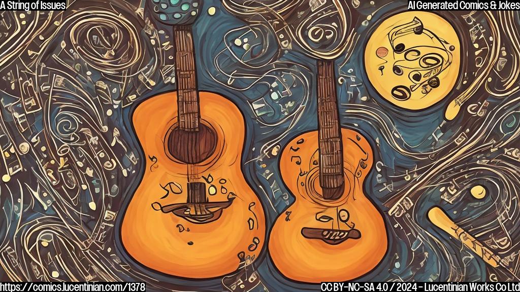 Draw a cartoon style picture of a guitar with tears in its strings, sitting on a therapist's couch, surrounded by music notes and Nashville-inspired decorations.