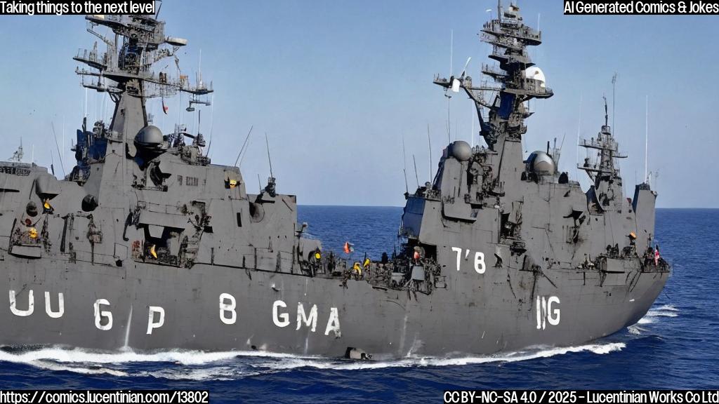 A group of elite commandos stand on a boat, looking up at a larger vessel with a ladder in the background. The larger vessel has a tanker-like shape and is surrounded by a few smaller boats. The commandos are dressed in tactical gear and have serious expressions on their faces. In the foreground, a Coast Guard ship can be seen in the distance, with people on board looking out at the scene with a mixture of curiosity and concern.