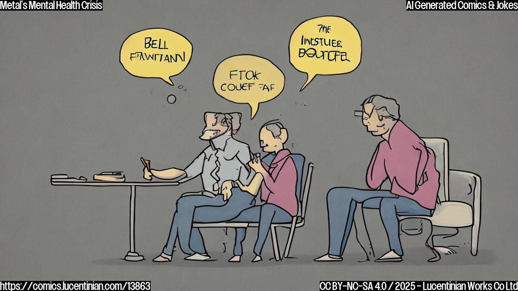 Draw a plain color cartoon style picture of a metal bar (representing silver) with a thought bubble and a therapist in the background. The therapist should be holding a book titled "Investment Psychology" while the metal bar looks uncertain about its future.