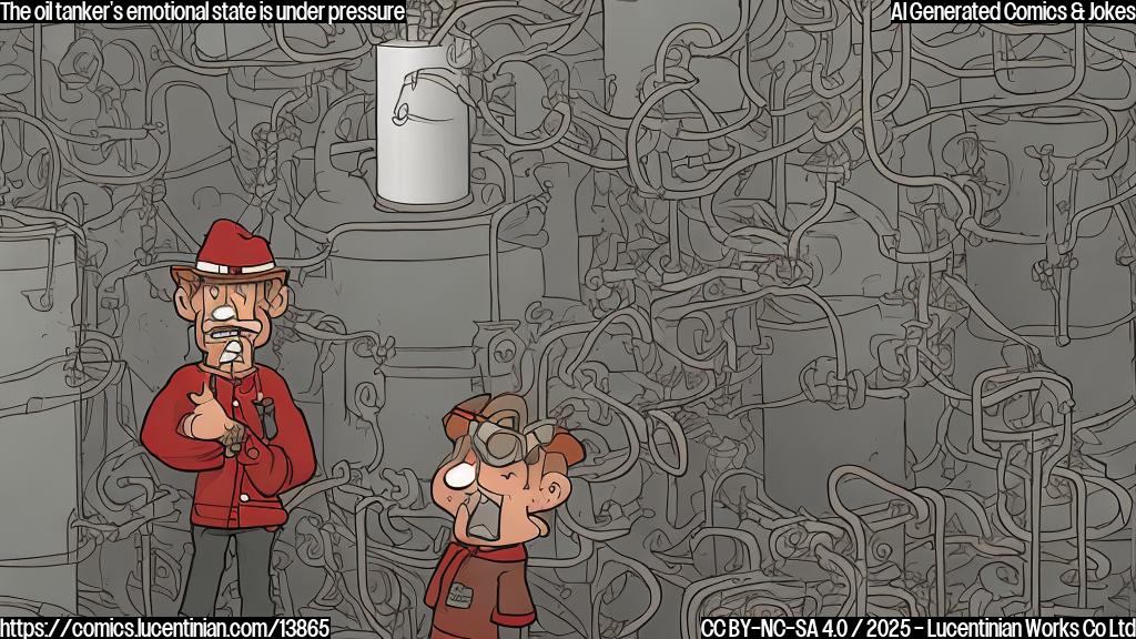 Illustrate a plain color cartoon of an anthropomorphic oil tanker with a worried expression, surrounded by closed doors and chains on its sides, as if it's trapped and unable to move freely.