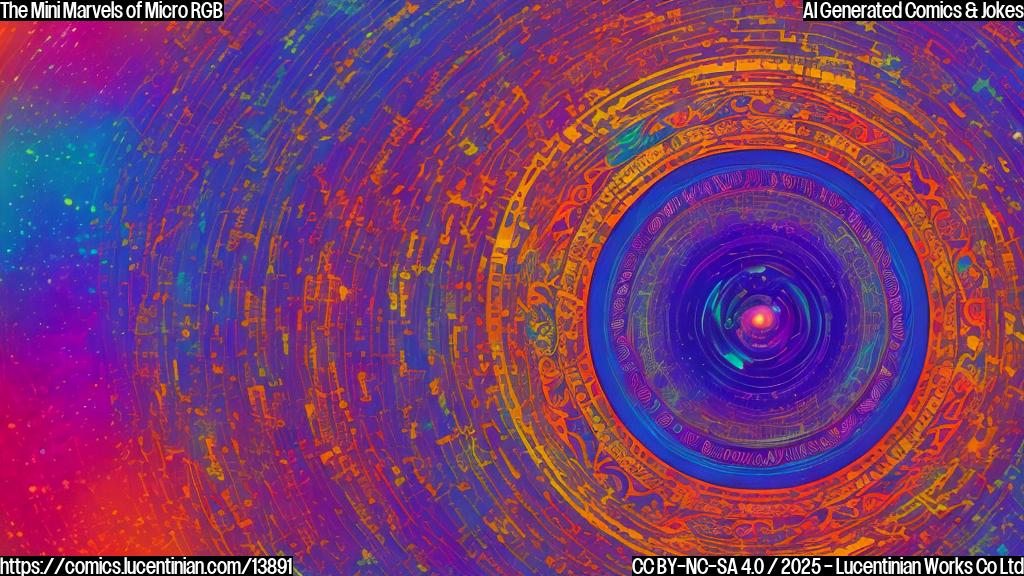 A small, colorful display with intricate details and bright colors. A series of concentric circles or rings surrounding a central focal point, conveying speed and intensity. The background is a blurred, gradient-like texture, hinting at the advanced technology behind Micro RGB displays.