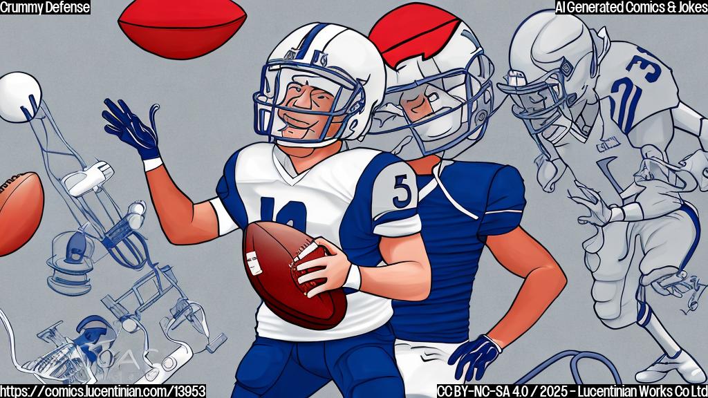 A cartoon of a football player with a cough and a deflated football, surrounded by medical equipment and a faint SoFi Stadium backdrop in plain color style.