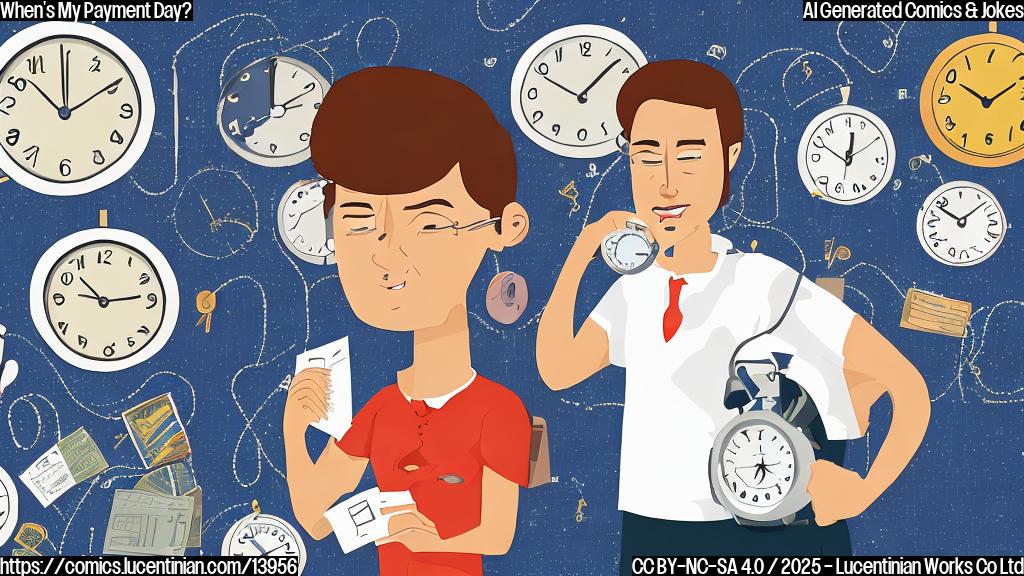 A cartoon style image of a person checking their calendar, with a confused expression, surrounded by clocks and calendars in the background. The person is wearing a worried look and has a briefcase or purse next to them, with a Social Security card on top.