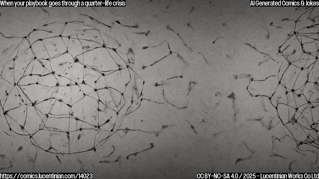 A gray grid representing a notebook with scribbled football plays, surrounded by scribbled notes and coffee stains, with a faint image of a quarterback throwing in the background.