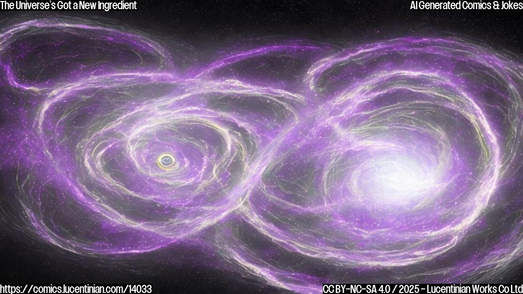A mysterious, invisible force that is driving the acceleration of the universe's expansion, represented by a swirling, purple mist with tiny, glowing stars embedded within.