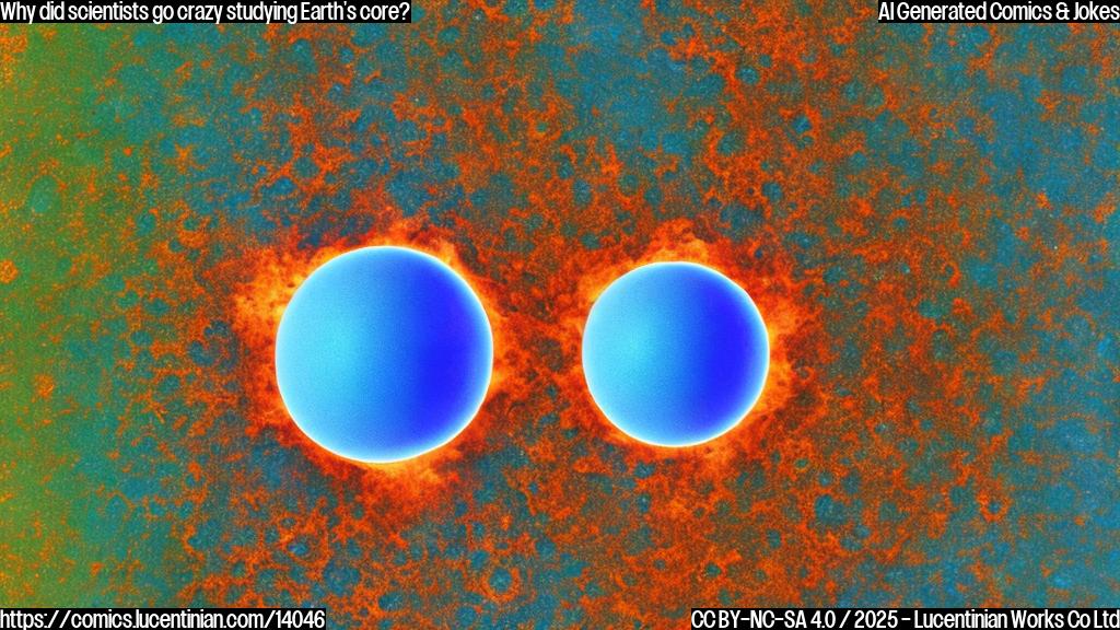 A large, blue and green orb teeming with life, surrounded by a thick layer of magma billions of years ago, with a hot innermost core at its center, as seen from above