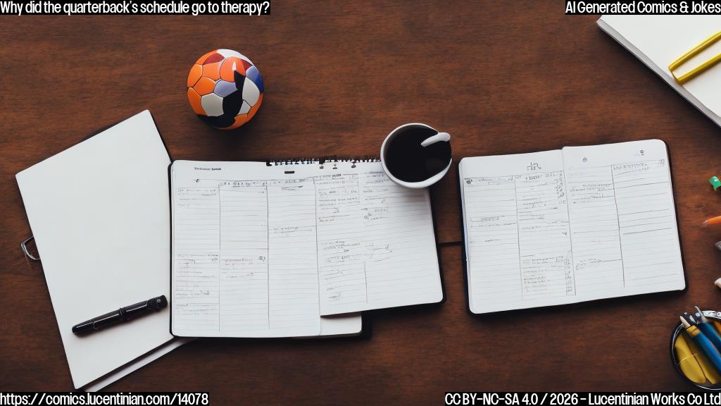 a cartoon of a football with a worried expression, sitting on a couch with a calendar or planner next to it, and a therapist in the background with a notepad and pen