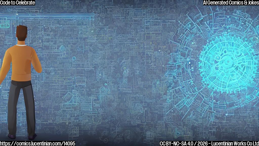 A cartoon of a programmer standing in front of a whiteboard with a ladder leaning against it, both the programmer and the ladder are surrounded by blocks of code with gears and cogs connecting them, with a lightbulb turning on above their heads. The background is a simple gradient of blues representing different levels.