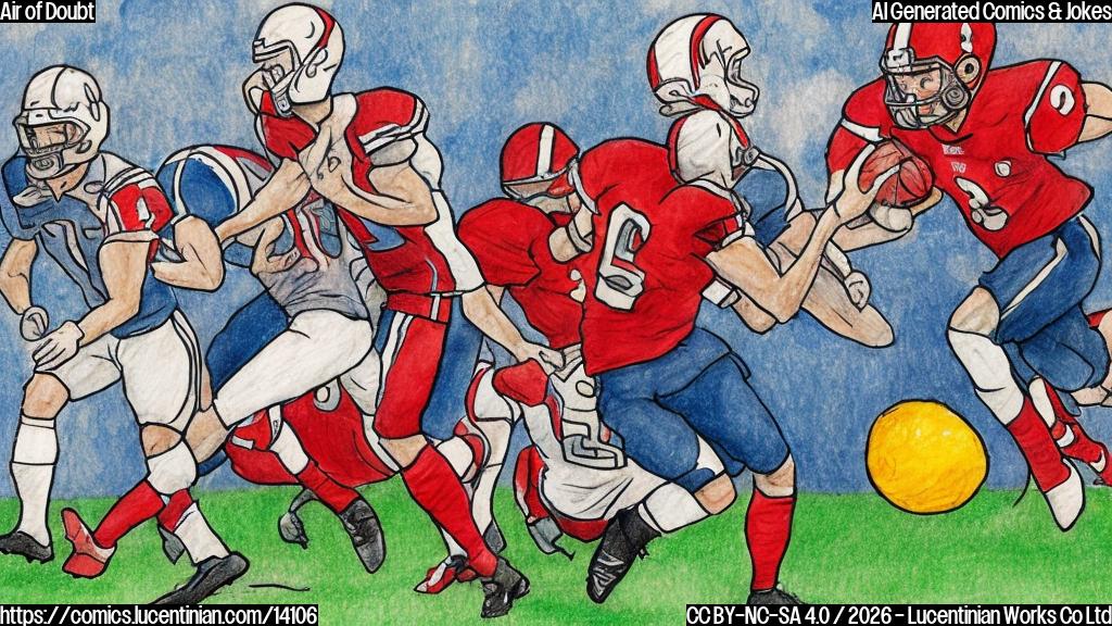 Draw an image of a football with a speech bubble coming out of it, showing a deflating balloon inside, with a shocked expression on Kalen DeBoer's face in the background.