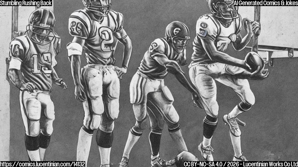 A cartoon of a football player wearing a Panthers jersey, standing in front of a ladder with a determined look on his face, holding a football in one hand and a run-up block in the other. The ladder should be positioned at an angle, as if it's leaning against a wall, with a subtle hint of a hill or stairs in the background.