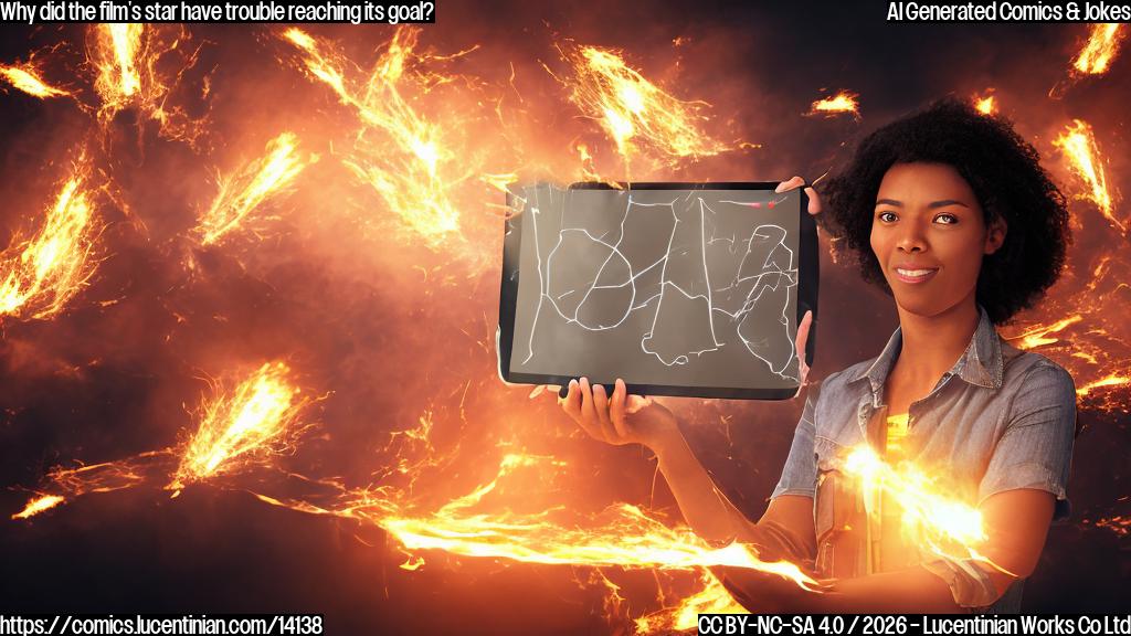 A cartoon style picture of a person holding a tablet with a chart showing a sharp increase in numbers, surrounded by flames and sparks, with a few movie cameras and clapboards in the background.
