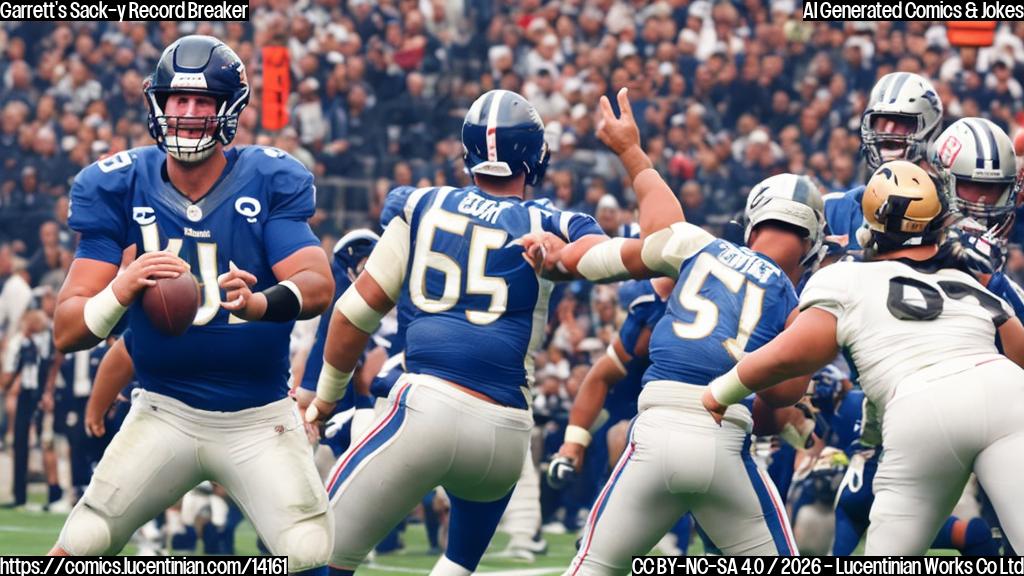 A defensive end with a penchant for being sacked. A quarterback who can't escape a sack. A football field with a giant "out of bounds" sign that keeps moving.