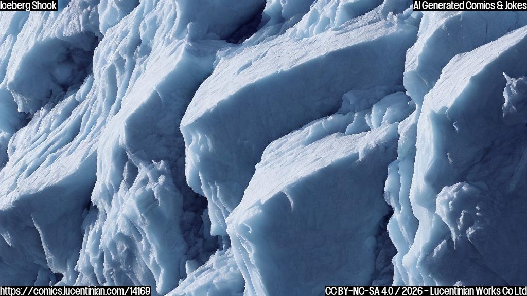 "A massive iceberg is shaking violently. It's as if the entire structure is crumbling." Draw a cartoon of a large, jagged ice chunk with cracks spreading out from it, like a spider's web, and a therapist sitting in front of it, looking concerned.