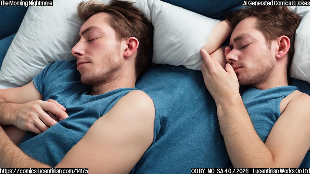 A person sleeping on their side with their arm under their body, looking uncomfortable and groggy. The image should convey a sense of pain or discomfort, with a subtle hint of a medical warning label in the background.