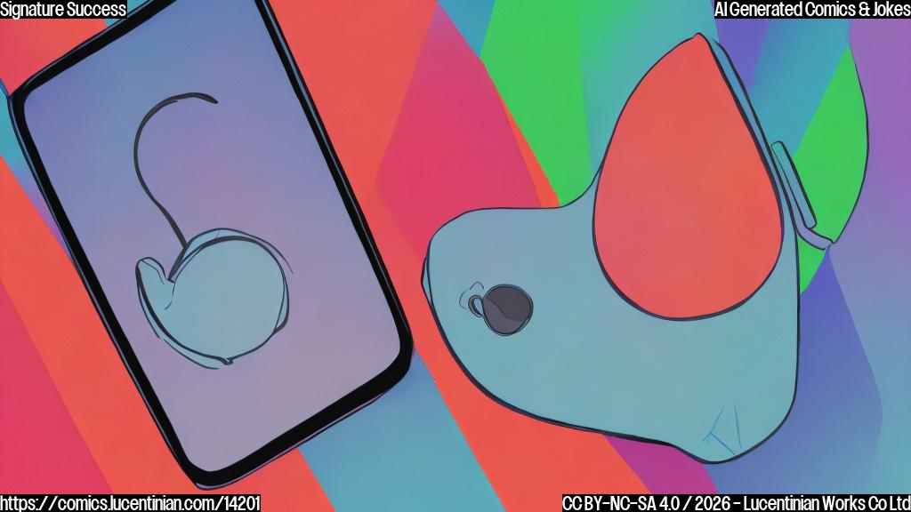 Illustrate a stylized, simple shape with a curved line forming the silhouette of a hand holding a phone, with a subtle smile on the face. The phone should have bold lines and vibrant colors, reflecting Motorola's commitment to excellence.