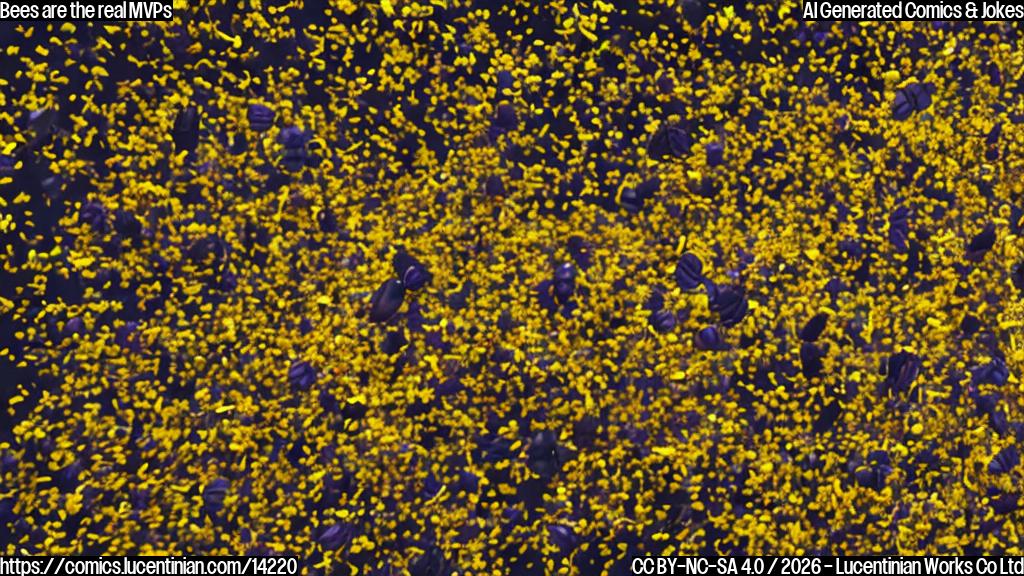 a group of yellow and black insects with fuzzy bodies, flying around a basketball court with confetti and balloons, one bee is holding a basketball in its hand