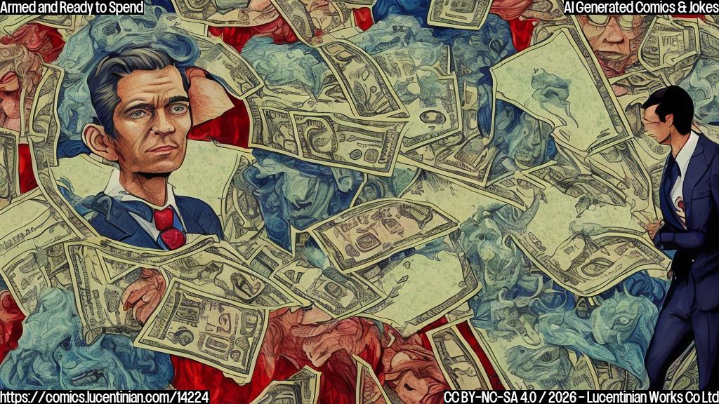 Draw a plain color cartoon style picture of a person in a suit holding a briefcase with a dollar sign ($1.5 trillion) floating above their head, surrounded by scales of justice and warning signs with red X's.
