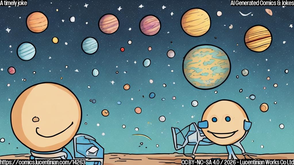 Draw a simple cartoon of a smiling spaceship with a thought bubble, surrounded by stars and planets. The spaceship should have a therapist on board, who is a humanoid figure with a calm expression, holding a notebook and pen.