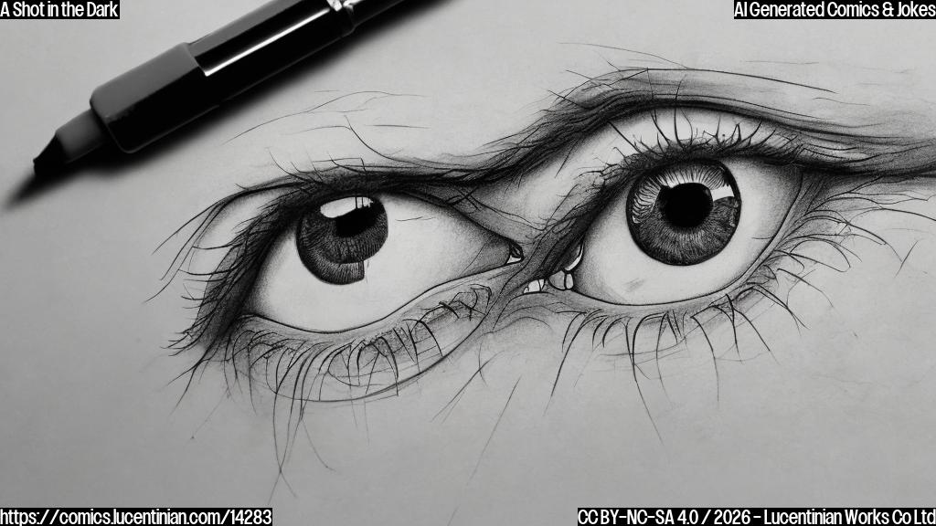 Draw a plain color cartoon style picture of a person's eyes with a small gel-like substance injected into them, surrounded by medical equipment and a smiling face.