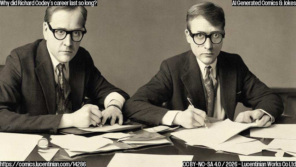 a middle-aged, bespectacled man with a kind face and a suit sitting at a desk, surrounded by papers and books; he is holding a pen in his hand, looking thoughtful