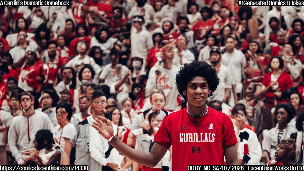 a young man with dark skin and short, curly hair wearing a red jersey with a white bird on it, standing in front of a crowd of people cheering him on, surrounded by basketballs and hoops