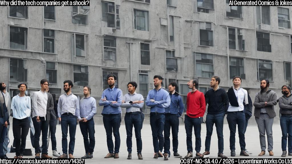 a group of powerful tech companies with shocked expressions standing in front of a grid operator's office building