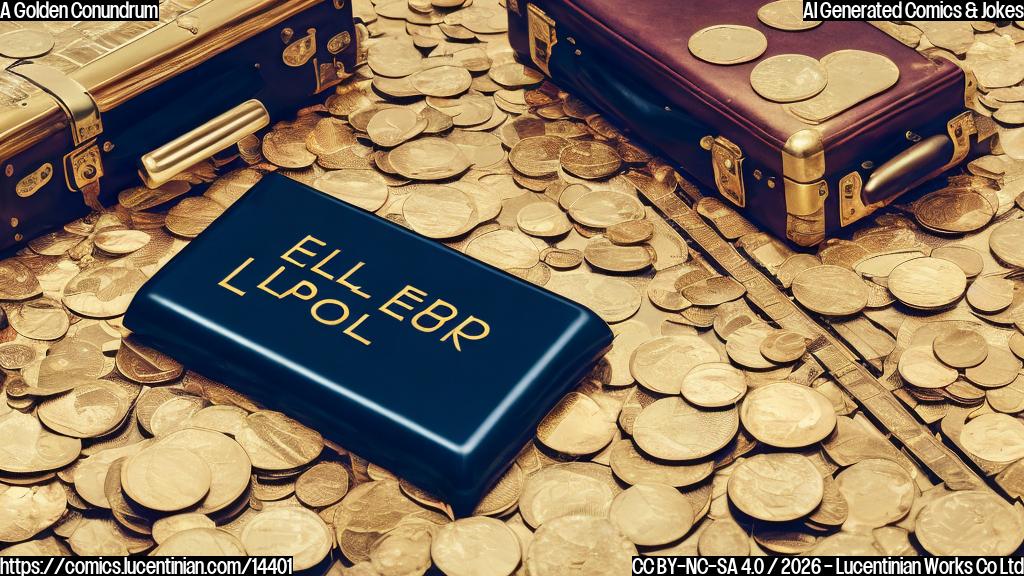 A gold bar in front of a ladder with a small suitcase and a briefcase next to it, both with a hint of financial success. The ladder is leaning against a wall with a subtle smile on its rungs.