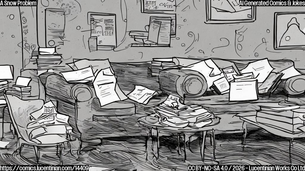 Illustrate a cartoon-style picture of a large, swirling snowstorm (the nor'easter) sitting on a couch in a therapist's office, surrounded by notes and papers, looking worried. The therapist is a small, calm figure in the background.
