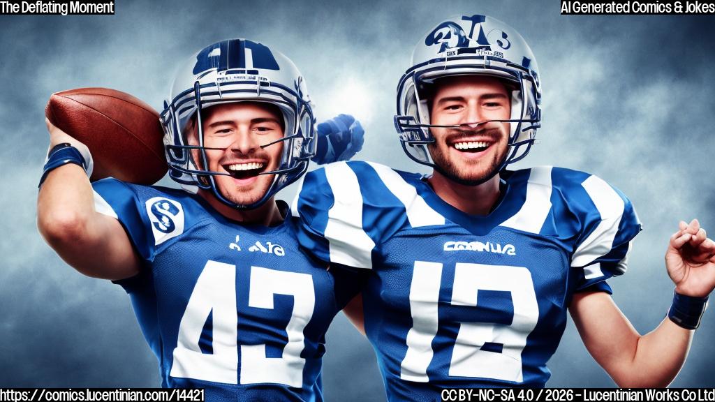 A smiling, helmet-wearing football player with a determined look on his face is seen holding up an interception flag. The background is blurred with a subtle gradient of blues and whites to convey a sense of victory and triumph. The player's facial expression should convey a mix of confidence and satisfaction.