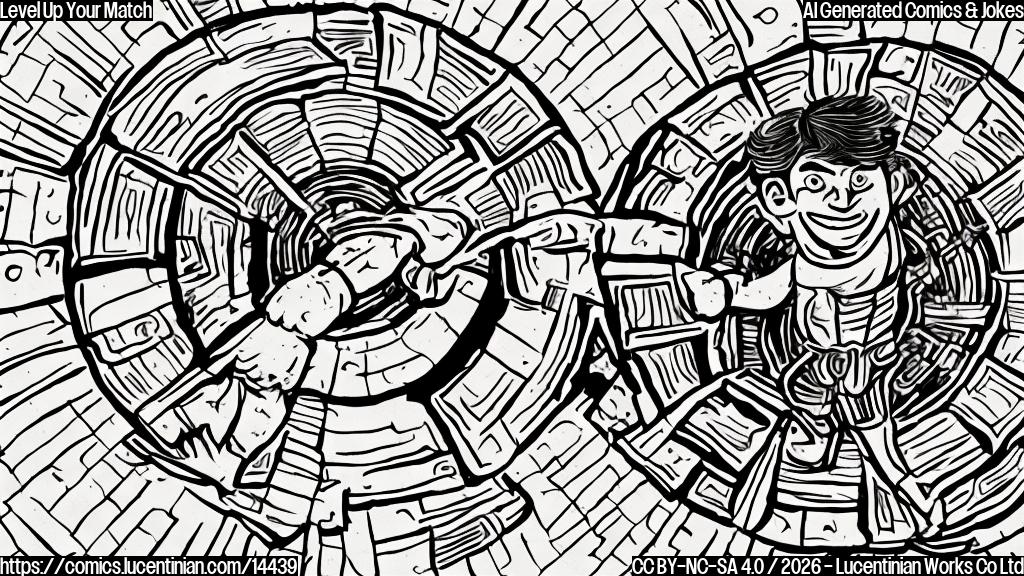 Draw a plain color cartoon style picture of a wrestler standing in the center of the ring, holding a ladder behind him with a confident expression. The ladder should be a bright and bold color to contrast with the more subdued background.